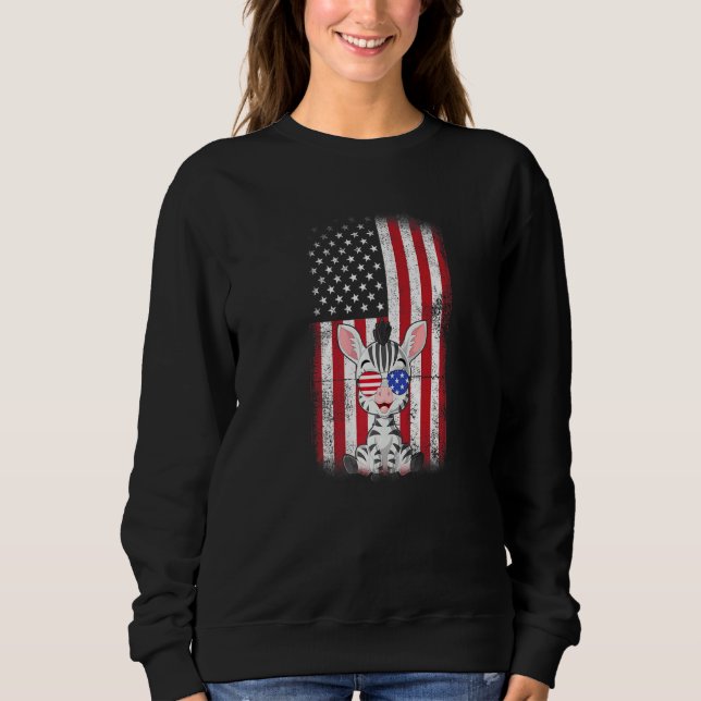 Moletom Zebra American Flag Boys Raparigas Mulheres Quarto (Frente)