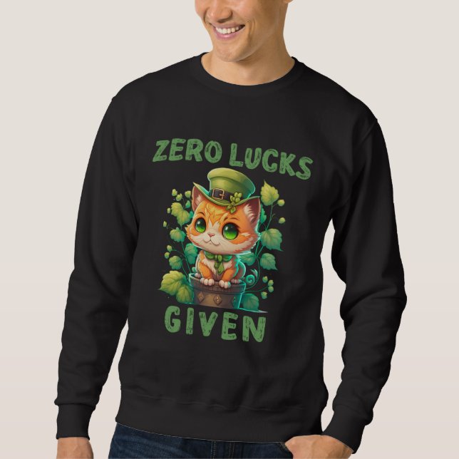 Moletom Zero Lucks Given  Cute Cat St Patricks Day Party W (Frente)