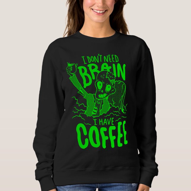 Moletom zombie bebendo de café verde-ácido de halloween (Frente)