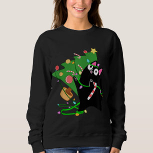 Moletom Zoomies de Gato Negro de Natal batem na árvore de