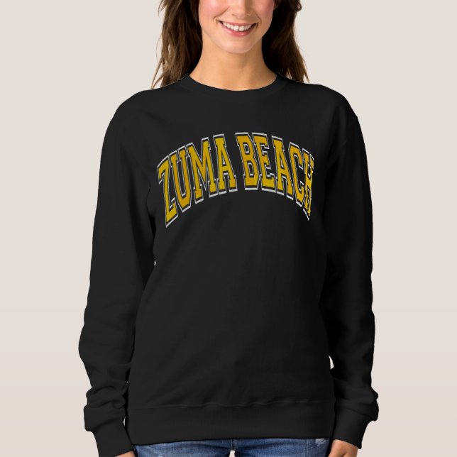Moletom Zuma Beach California Ca Varsity Style Texto âmbar (Frente)