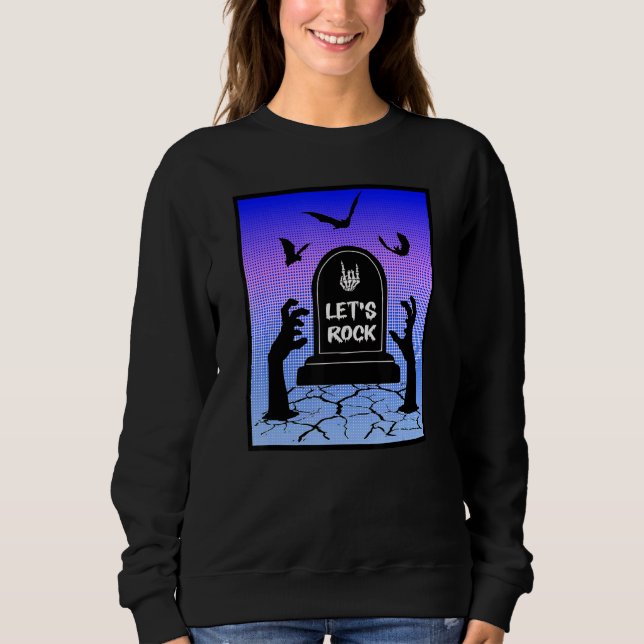 Moletom Zumbi Precisa de Rockar no Halloween Design de Mor (Frente)