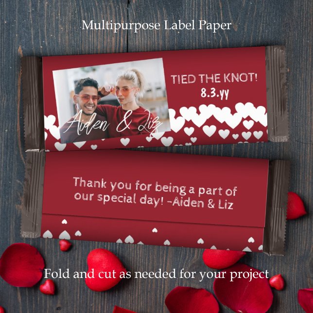 Molhador de Bares Doces de Casamento Personalizado (red white hearts valentines wedding theme chocolate candy bar wrapper label paper party favor)
