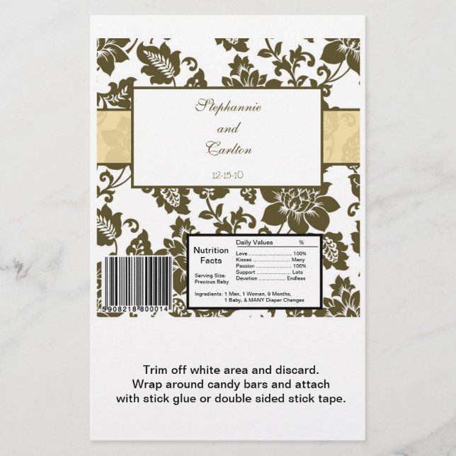 Molhador de Casamento tema damasco Floral Castanho (Frente)