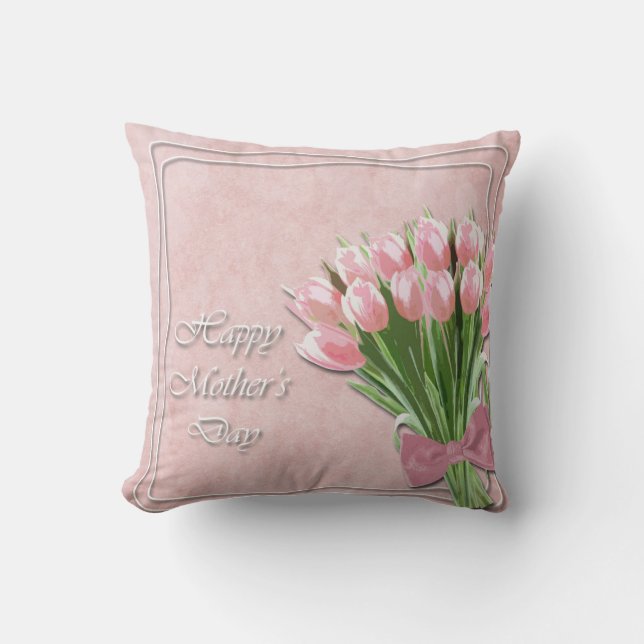 Molinho de Tulipas Rosa Almofada do Dia das Mães (Frente)