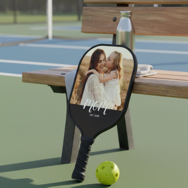Mom Established Fun Script Photo Pickleball Paddle (Criador carregado)