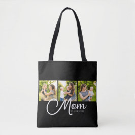 Mom Established Script Black 3 Photo Tote Bag