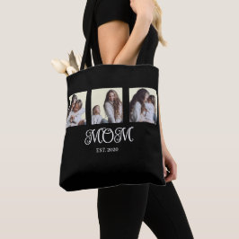 Mom Established Script Black 3 Photo Tote Bag