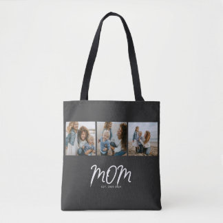 Mom Established Script Black 3 Photo Tote Bag