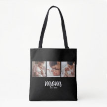 Mom Established Script Black 3 Photo Tote Bag