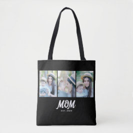 Mom Established Script Black 3 Photo Tote Bag