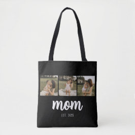 Mom Established Script Black 3 Photos Tote Bag