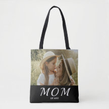 Mom Established Script Black Photo Tote Bag