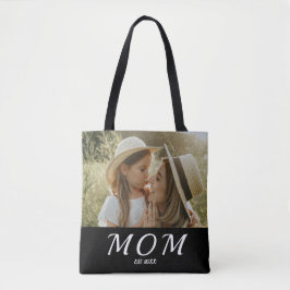Mom Established Script Black Photo  Tote Bag