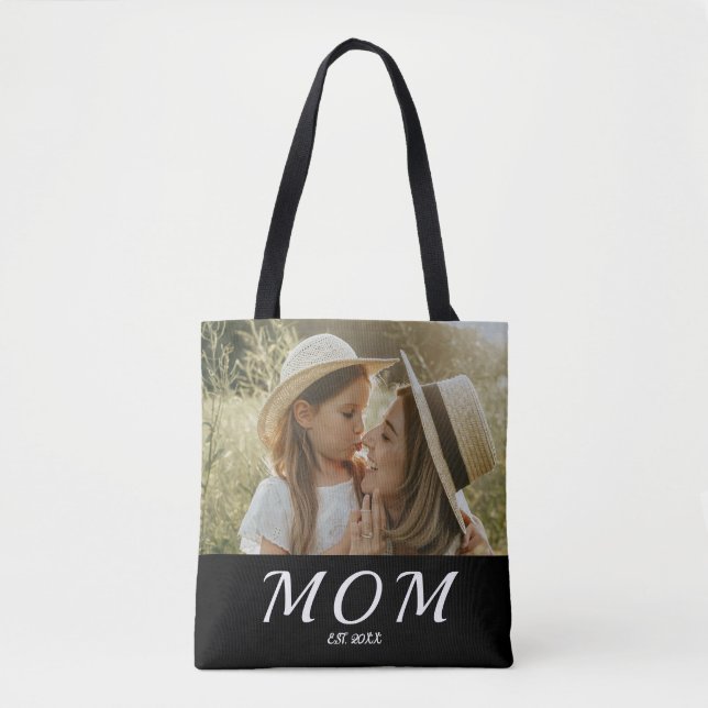 Mom Established Script Black Photo  Tote Bag (Frente)