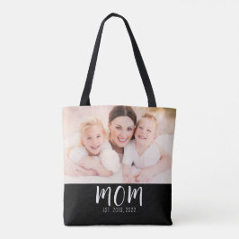 Mom Established Script Black Photo Tote Bag