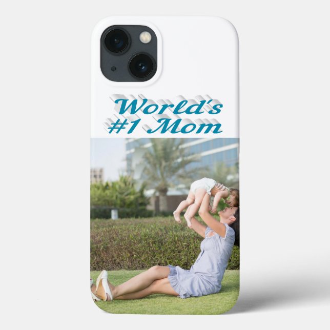 Mom Photo sky blue text iPhone Case (Verso)