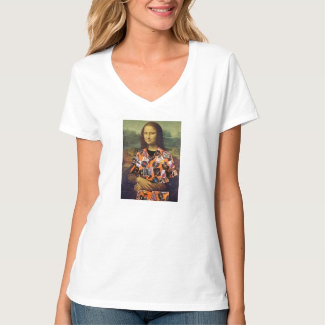 Mona Lisa com camiseta branca para mulheres da 40ª (Frente)