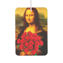Mona Lisa segurando rosas vermelhas Leonardo Da Vi