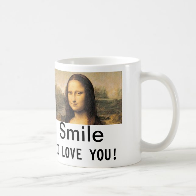 Mona Lisa, sorria, eu te amo! Caneca branca clássi (Direita)