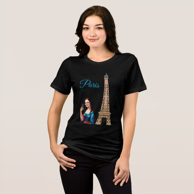 MONA LISA TAKING SELFIE SURREAL PARIS T-Shirt (Frente Completa)