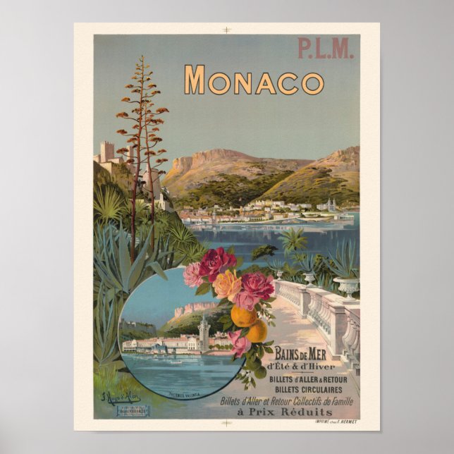 Mônaco Bains de Mer Poster vintage 1896 (Frente)