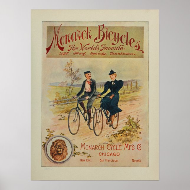 Monarch Bicicletas E Impressão De Arte 1895 (Frente)