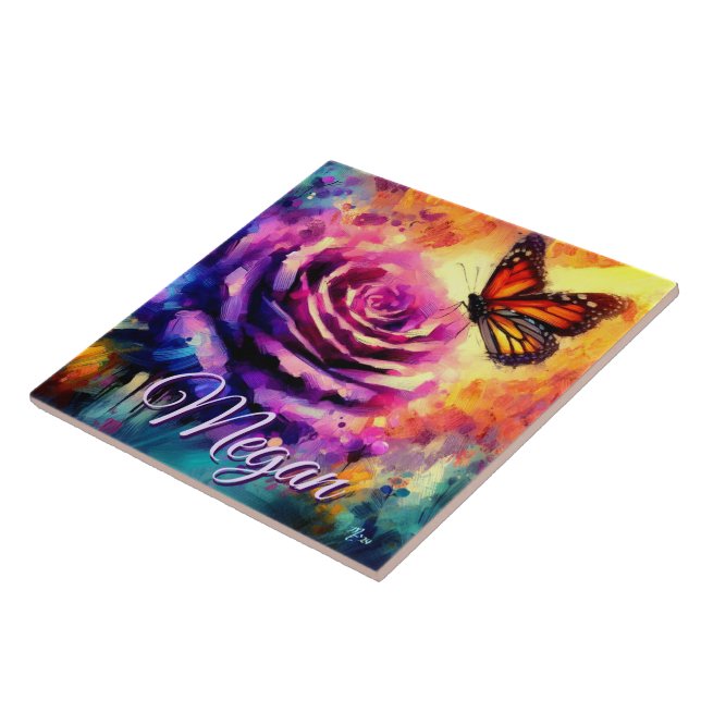 Monarch Butterfly on Rose at Sunset Personalized (Lateral)