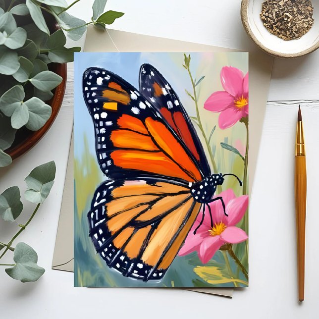 Monarch Butterfly Watercolor Floral Garden Card (Criador carregado)