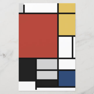 Mondrian Painting Red Plane Yellow Black Cinza Blu