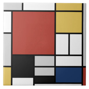 Mondrian Painting Red Plane Yellow Black Cinza Blu