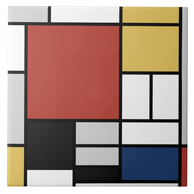 Mondrian Painting Red Plane Yellow Black Cinza Blu (Frente)