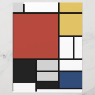 Mondrian Painting Red Plane Yellow Black Cinza Blu
