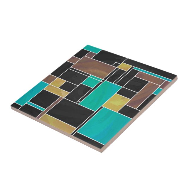 Mondrian Teal Brown Impressão (Lateral)