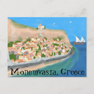 MONEMVASIA GRÉCIA Ilha Viagem Arte Cartão Postal