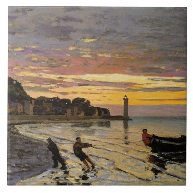 Monet - Arrumando um Barco Ashore, belas artes (Frente)
