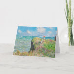 Monet Cliff caminha no Cartão de Saudação de Pourv<br><div class="desc">Monet Cliff Walk no cartão de saudação de Pourville. Óleo na canvas de 1882. O impressionista francês Claude Monet pintou frequentemente o mar, e esta é uma de suas mais amadas e famosas pinturas oceânicas. O trabalho apresenta duas meninas em um penhasco coberto olhando as ondas azuis além. Uma das...</div>