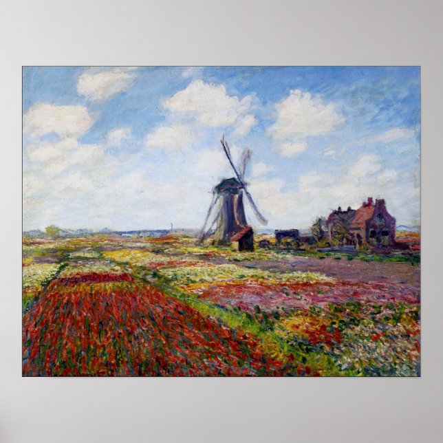 Monet Field of Tulips With Windmill Poster (Frente)