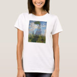 Monet The Promenade Woman com camiseta Parasol<br><div class="desc">Claude Monet A Promenade Mulher com camiseta Parasol. Pintura a óleo na canvas de 1875. Um dos mais charmosos trabalhos iniciais de Monet, The Promenade apresenta uma jovem mulher e uma criança em um campo acima das flores silvestres amarelas. A mulher segura um parasol verde e azul enquanto o vento...</div>