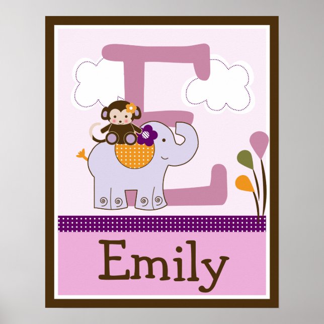 Monkey Girl & Elephant - Letra & Name Wall Poster (Frente)