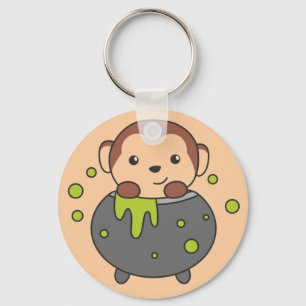 Monkey Happy Halloween Cauldron Bat Chaveiro