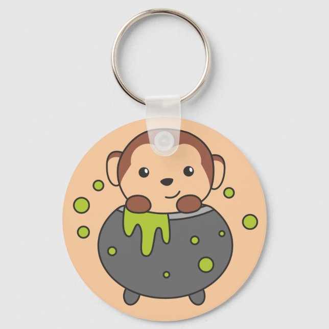 Monkey Happy Halloween Cauldron Bat Chaveiro (Frente)