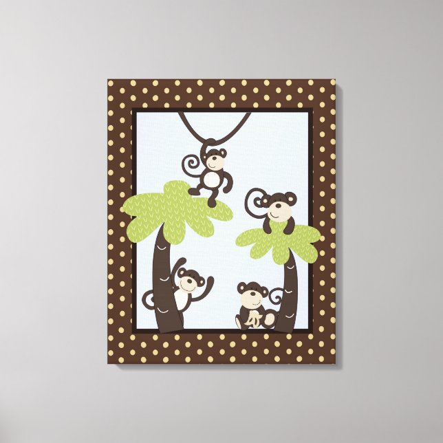 Monkey Time Mod Monkey 16x20 Canvas Nursery Art (Frente)