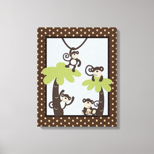 Monkey Time Mod Monkey 16x20 Canvas Nursery Art (Frente)