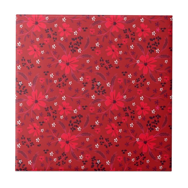 Monochromatic bright red retro floral pattern. (Frente)