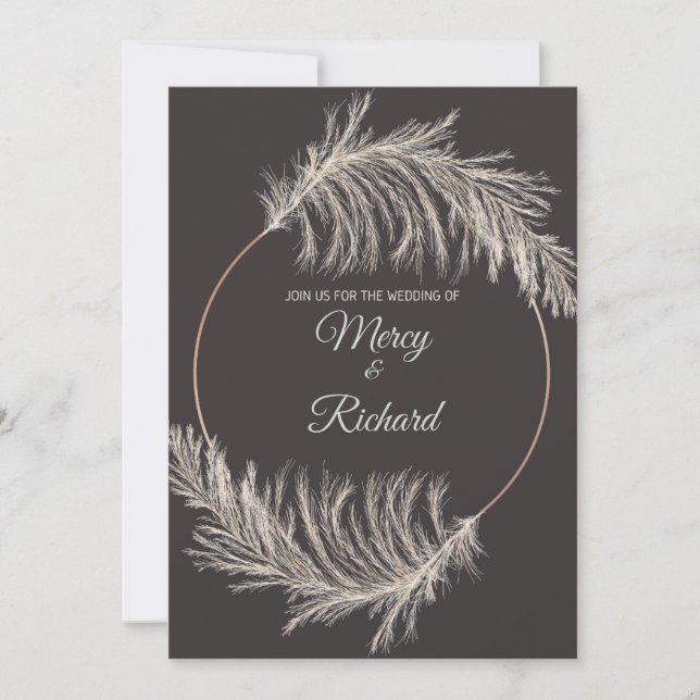 Monochrome Luxury Pampas Grass Boho Wedding Card (Frente)