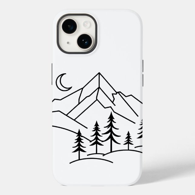 Monochrome Mountain and Pine Forest Phone Case (Verso)