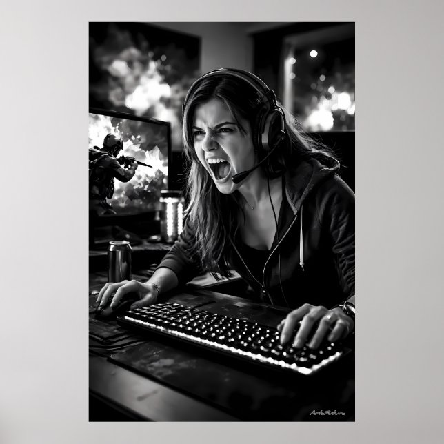 Monochrome Stress Burst Gamer Room Poster (Frente)