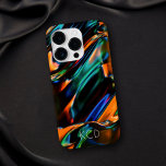 Monocromo Luminoso de Metal Líquido com Nome<br><div class="desc">Esta bela capa de telefone apresenta um fundo de metal líquido preto, laranja, verde e azul com texto moderno personalizável. Você pode personalizá-lo com seu próprio nome ou monograma. Este caso de dispositivo faz um presente de aniversário maravilhoso para qualquer um ou até um gafanhoto de estoque para os feriados....</div>