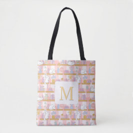 Monogram Cats Library Book Tote Bag Girly Pink